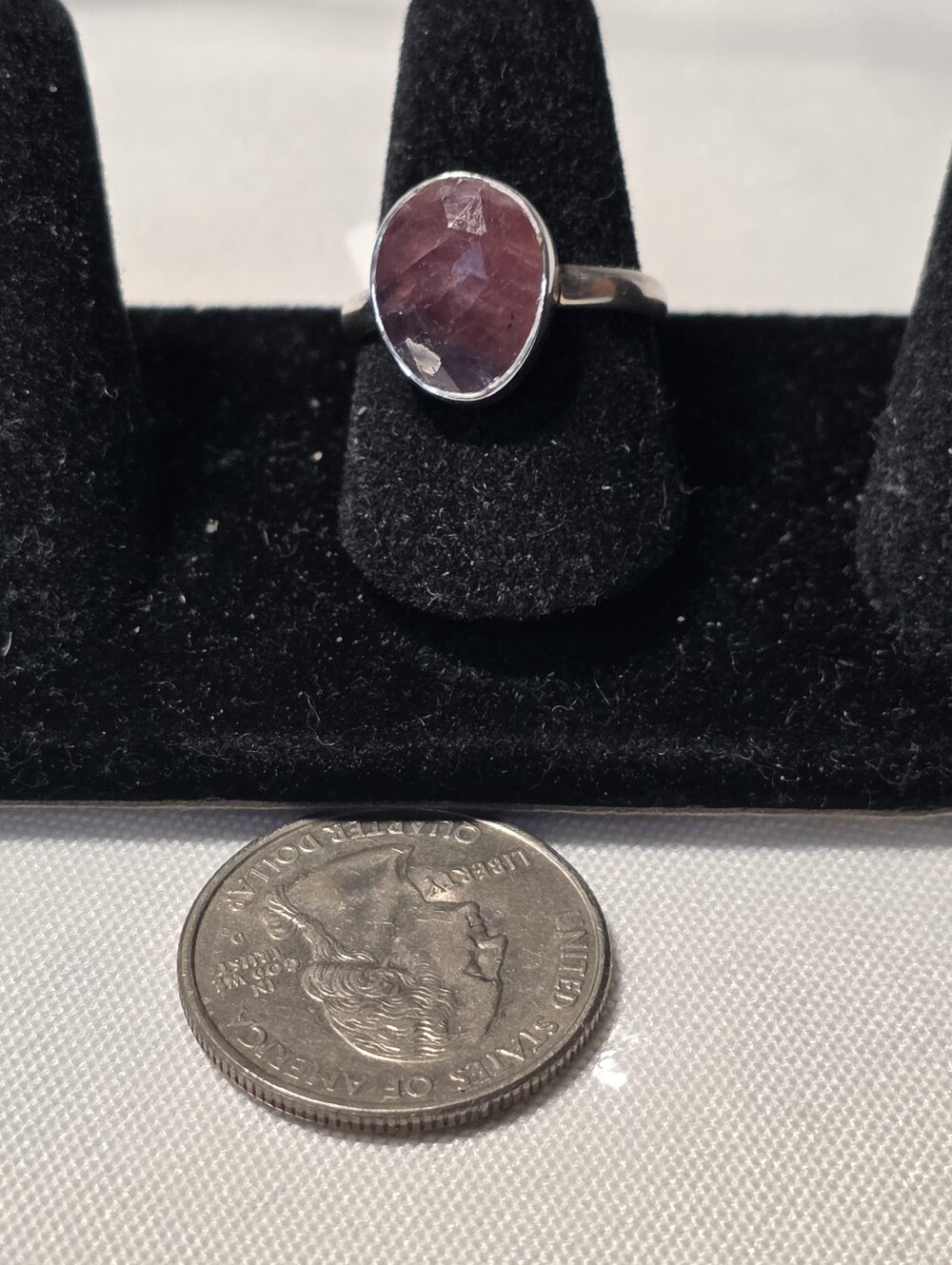 Sterling Silver Pink Multi Faceted Sapphire Gemstone Oval Ring - Picture 2 of 2